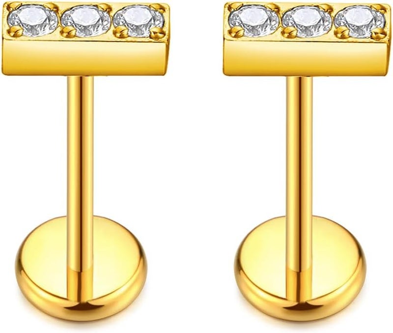 KaseStyle G23 Titanium Threadless Push-in Labret Lip Monroe Tragus Earrings Clear CZ Push Back Stud Helix Piercing Jewerly for Men Women - Image 1